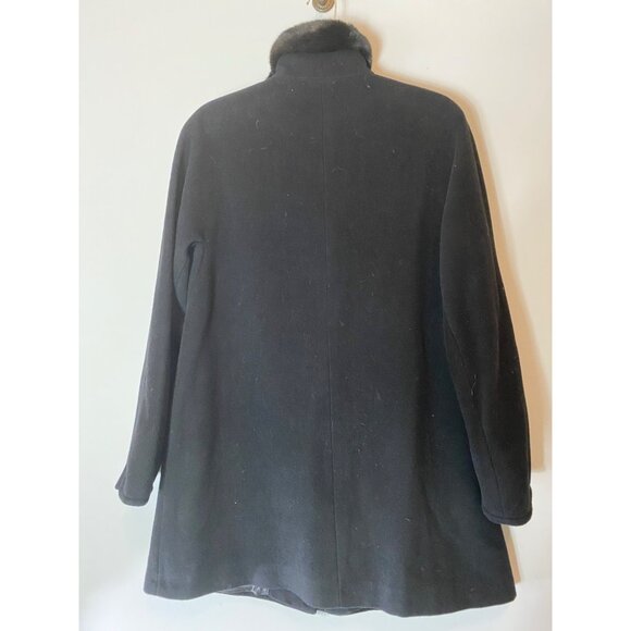 Ellen Tracy Black Wool Blend Coat W/ Faux Fur Trim Size 6 - Picture 2 of 12